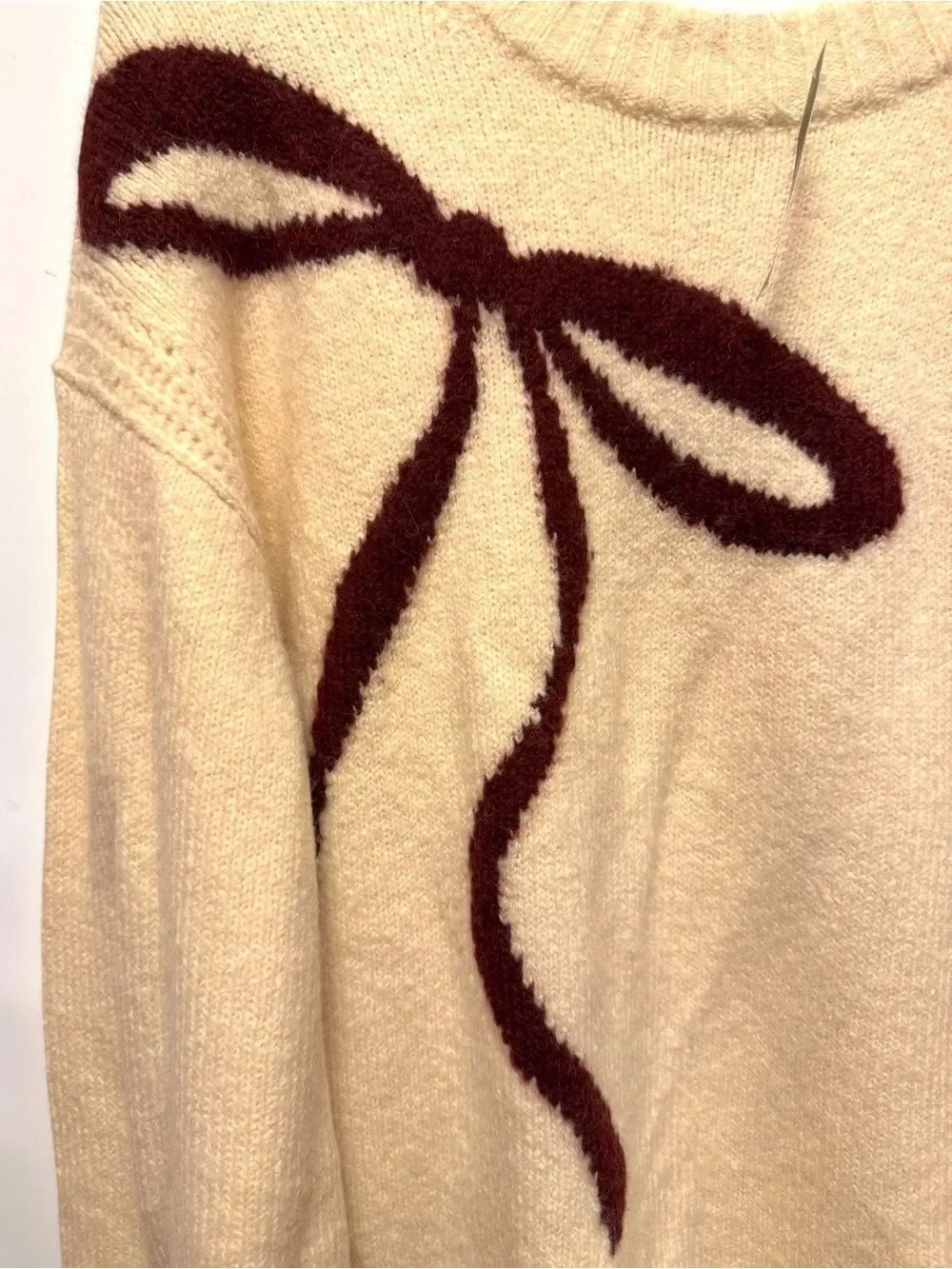 J. Crew Relaxed Crewneck Pullover Bow Print Oversized Wool Alpaca L XL NWT
